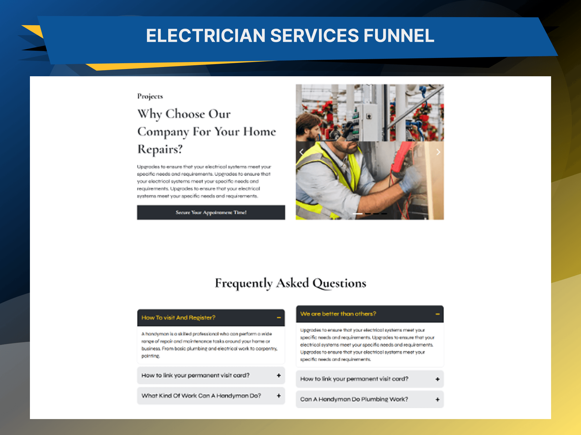 Electrician Services Funnel — additional screen 4