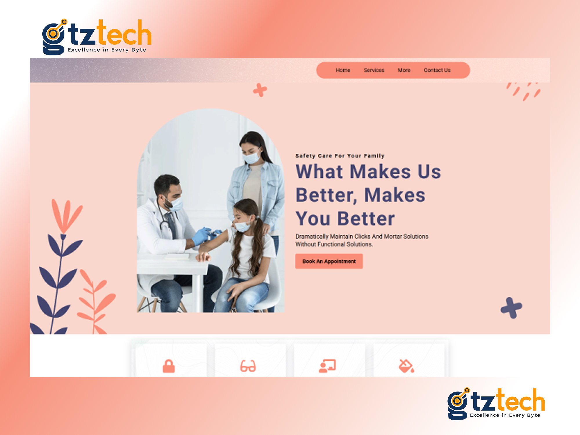 Medical / Healthcare Funnel — a patient-focused GoHighLevel funnel by GitzTech for doctors, clinics and hospitals, spanning services, doctor/team profiles, patient testimonials, and an appointment booking flow.