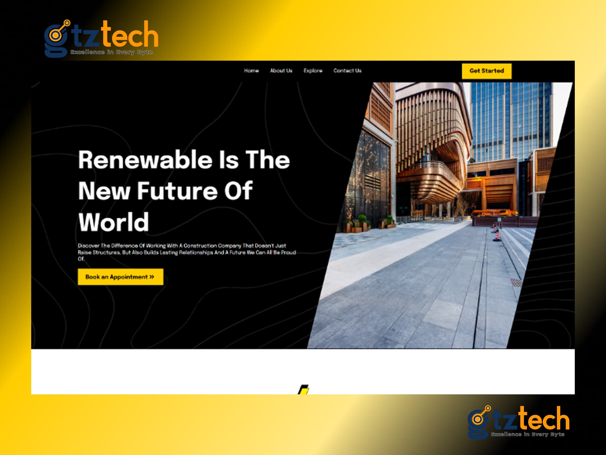 Construction & Renovation Funnel — a high-trust GoHighLevel funnel by GitzTech for contractors and renovation specialists, spanning services, project portfolio, team credibility, testimonials, and a quote-request flow.